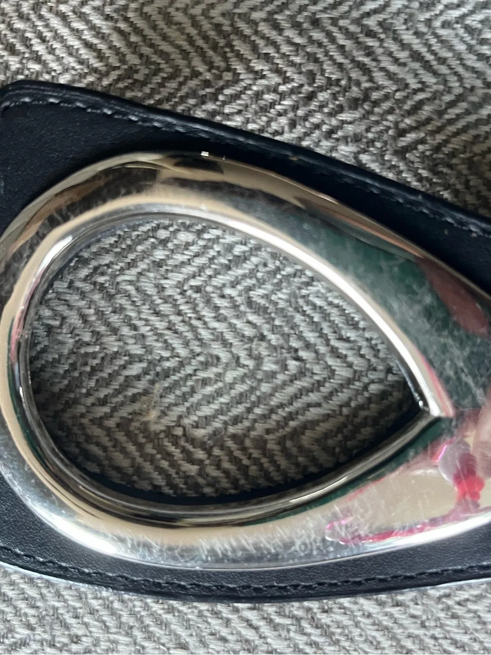 Black Leather Belt with teardrop silver tone buckle